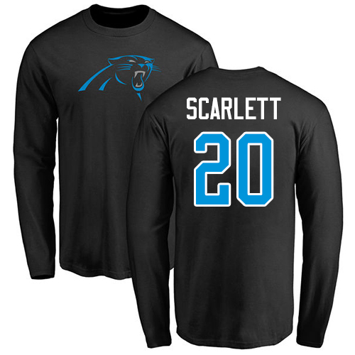Carolina Panthers Men Black Jordan Scarlett Name and Number Logo NFL Football #20 Long Sleeve T Shirt
